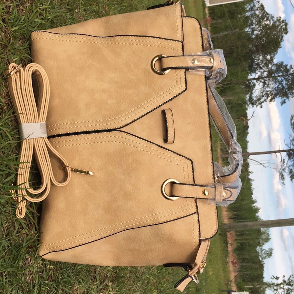 Tan Faux Leather Tote Bag with Removable Straps